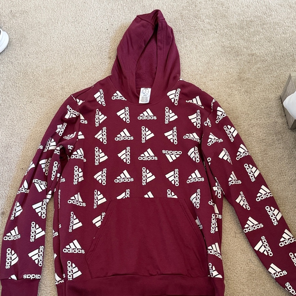 Adidas Maroon Hoodie with White Logo Design